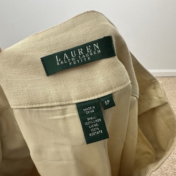 Vtg Lauren Ralph Lauren Womens 6 Petite 100% Linen Lined Beige Wide Leg Pants - Picture 6 of 7